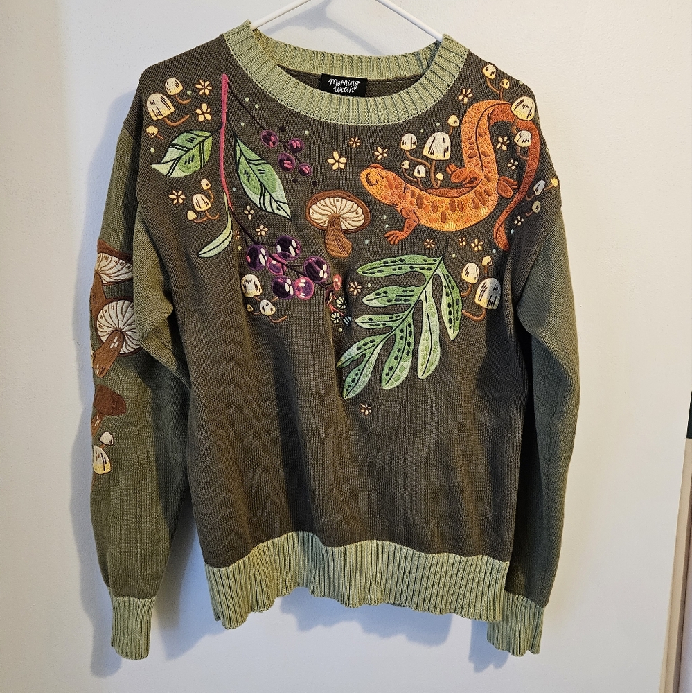 Morningwitch Salamander Woods Sweater Size S Mushroom Cottagecore